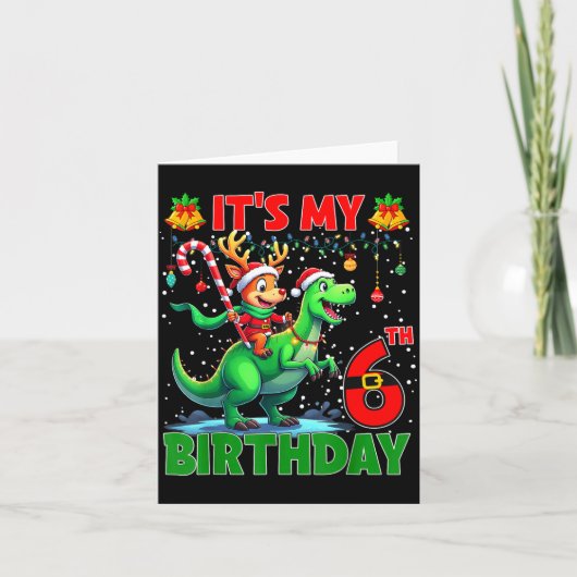 Carte It’s My 6th Birthday Xmas Reindeer Riding Dinosaur (Devant)