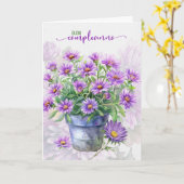 Carte Italian Birthday Buon Compleanno Purple Asters (Fleur jaune)
