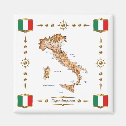 Carte Italie + Magnet des drapeaux (Devant)