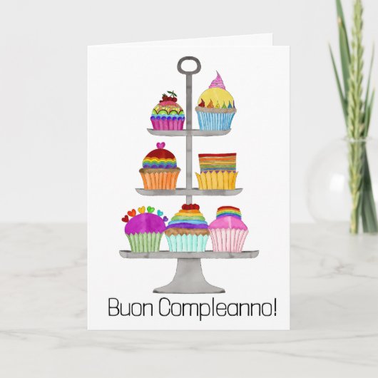 Carte Italien Anniversaire Rainbow couleurs cupcakes Car (Devant)