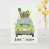 Carte Italien Get well Green Retro Fiat 500 (Fleur jaune)