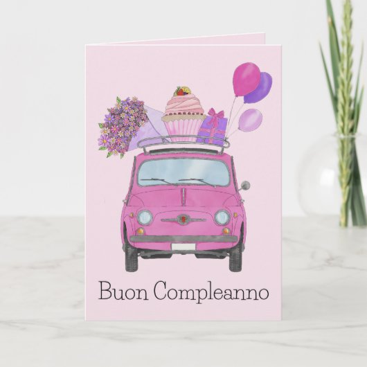 Carte italienne Anniversaire Retro Fiat 500 (Devant)