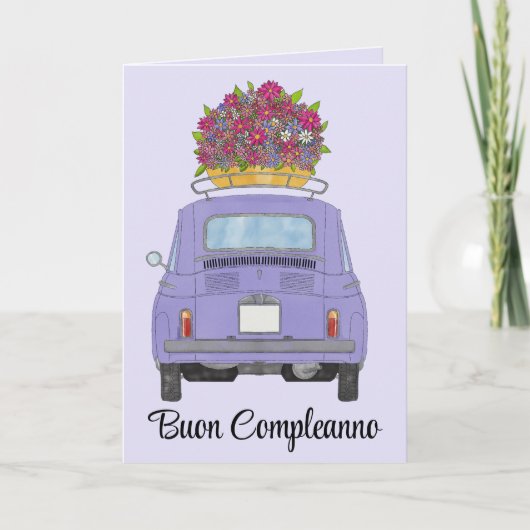 Carte italienne Anniversaire Retro Fiat 500 (Devant)