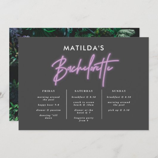 Carte itinéraire de bachelorette néon design moderne (Devant / Derrière)