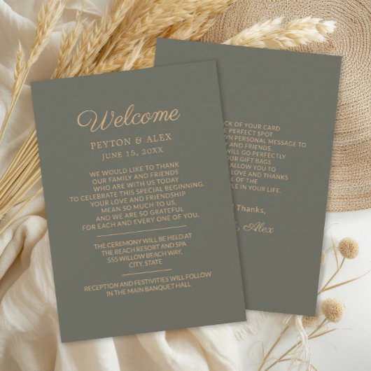 Carte Itinéraire de bienvenue du Mariage vert olive