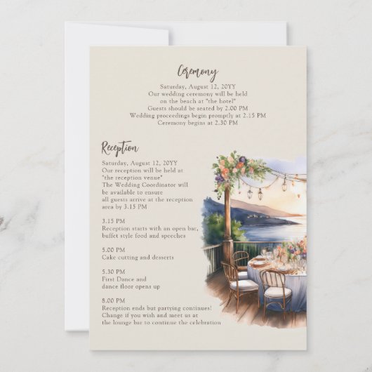 Carte Itinéraire de mariage de Sunset Beach (Dos)