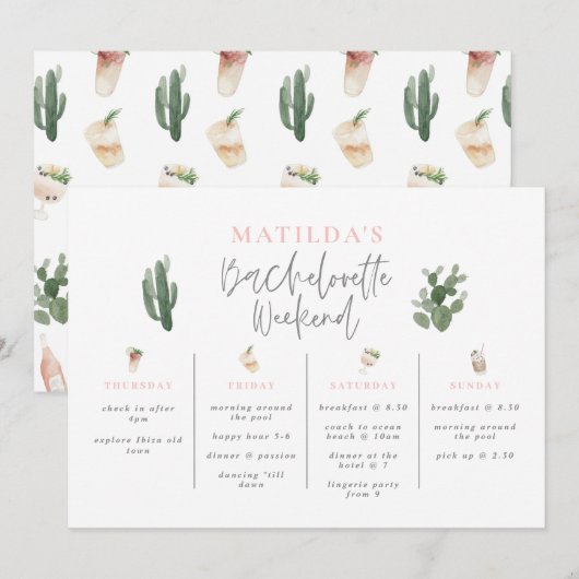 Carte Itinéraire de week-end de bachelorette boissons aq (Devant / Derrière)