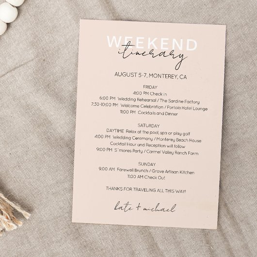 Carte Itinéraire du Mariage rose crème