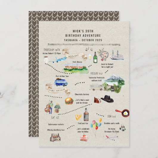 Carte Itinéraire du week-end d'anniversaire | Tasmanie (Devant / Derrière)