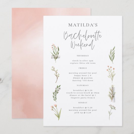 Carte Itinéraire du week-end de la bachelorette florale  (Devant / Derrière)