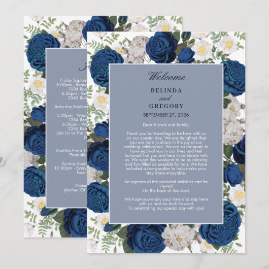 Carte Itinéraire Mariage Floral bleu moderne (Devant / Derrière)