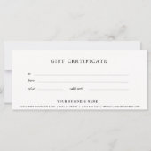 Carte Ivory Business Cadeau Certificat Élégant Simple (Dos)