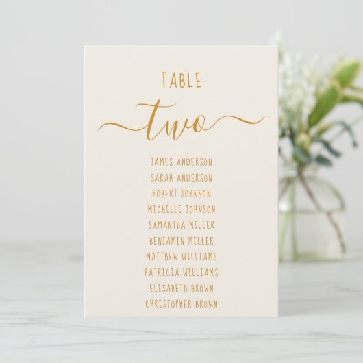 Carte Ivory Gold Modern Script Simple Seating Chart Card (Debout devant)