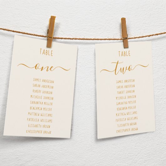 Carte Ivory Gold Modern Script Simple Seating Chart Card