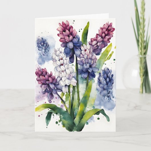 Carte Jacinthe - Fleurs aquarelle (Devant)