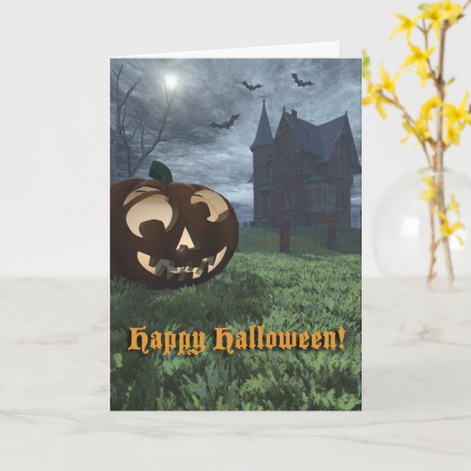 Carte Jack-O-Lantern et Haunted House Halloween (Fleur jaune)
