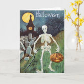 Carte Jack O'Lantern Citrouille Skeleton Cimetière (Fleur jaune)