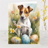 Carte Jack Russell avec œufs de Pâques (Fleur jaune)