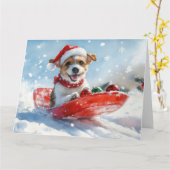 Carte Jack Russell Chien dans la boue Laisser neiger Noë (Fleur jaune)