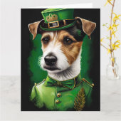 Carte Jack Russell Chien en robe de fête St. Patrick (Fleur jaune)