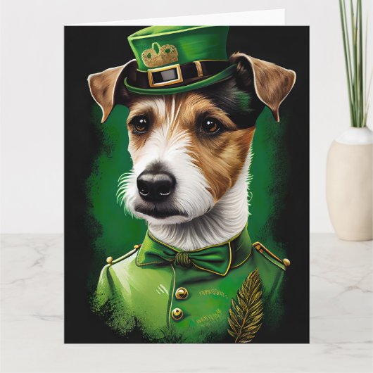 Carte Jack Russell Chien en robe de fête St. Patrick (Devant)