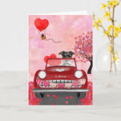 Carte Jack Russell Chien Voiture avec coeurs Saint-Valen (Fleur jaune)