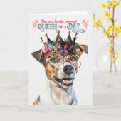 Carte Jack Russell Dog Queen pour une journée d'annivers (Fleur jaune)