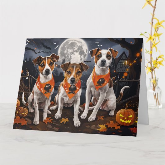 Carte Jack Russell Halloween Épouvantable (Fleur jaune)