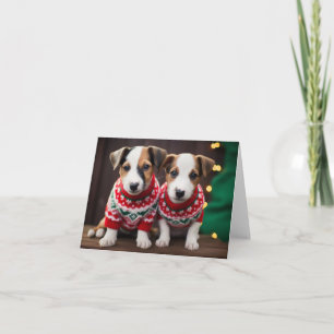Carte Jack Russell Puppies dans Sweaters de Noël