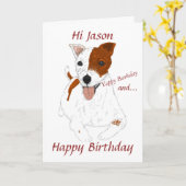 Carte Jack Russell Terrier ajouter nom front (Fleur jaune)