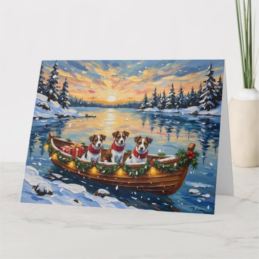 Carte Jack Russell Terrier Christmas Boat Holiday (Devant)