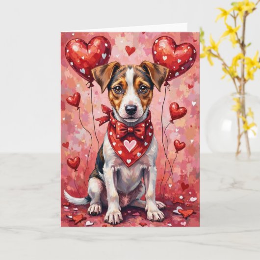 Carte Jack Russell Terrier Saint-Valentin Chien Assis (Fleur jaune)
