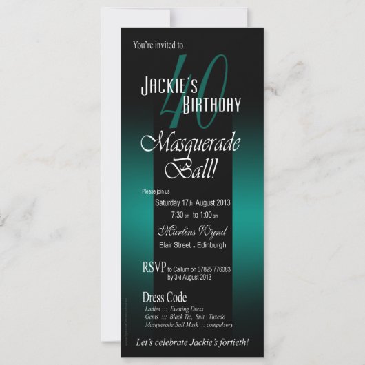 Carte Jackie UK Turquoise Black Masquerade 40e anniversa (Dos)