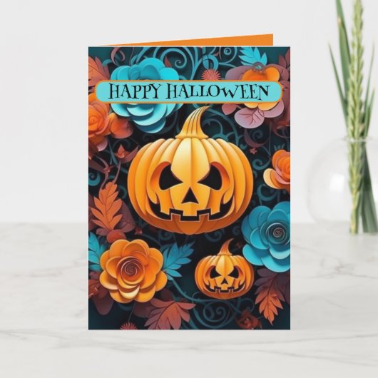 Carte Jackolantern et fleurs pliée 13 x 18 cm (Devant)