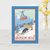 Carte Jackson Hole, skieur du Wyoming et tram (Fleur jaune)