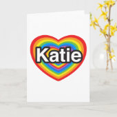 Carte J'adore Katie. Je t'aime Katie. Cœur (Fleur jaune)