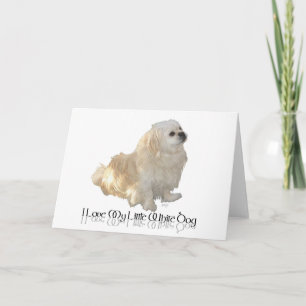 Carte J'adore mon petit chien blanc - Épagneul Pékinois