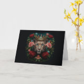 Carte Jaguar avec Couronne en peinture de fleurs (Fleur jaune)