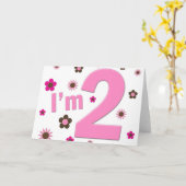 Carte "J'ai 2 ans" Fleurs roses et marron (Fleur jaune)