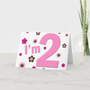 Carte "J'ai 2 ans" Fleurs Roses et Marron