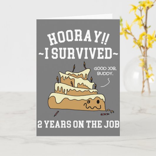 Carte J'ai survécu 2 ans à l'anniversaire de l'employé-e (Fleur jaune)