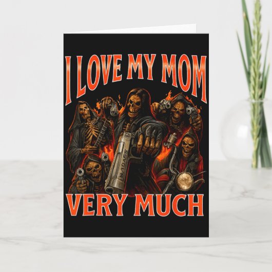 Carte J'aime beaucoup ma mère, mème squelette drôle (Devant)