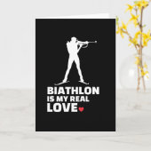 Carte J'aime biathlon Silhouette de biathlon élégant (Fleur jaune)