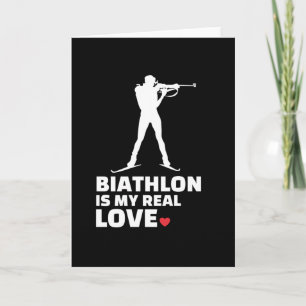 Carte J'aime biathlon Silhouette de biathlon élégant