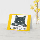 CARTE J'AIME DES CHATS ! (Fleur jaune)