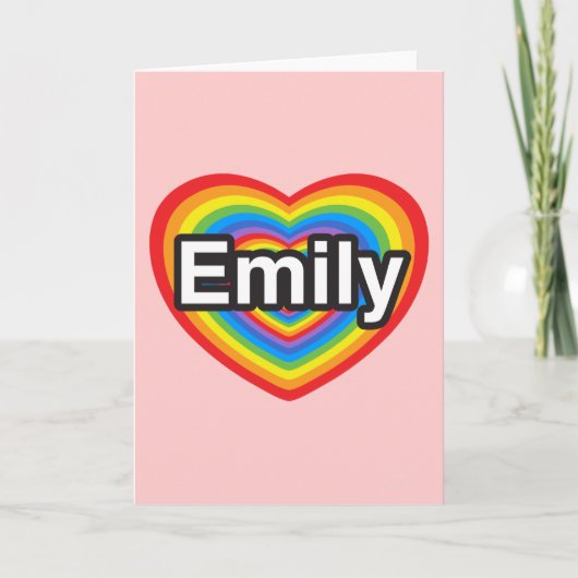 Carte J'aime Emily. Je t'aime Emily. Cœur (Devant)