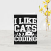 Carte J'aime les chats et le codeur de programmation sur (Fleur jaune)