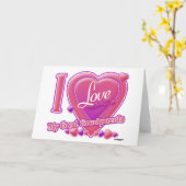 Carte J'aime mes arrière-grands-parents rose/violet - cœ (Fleur jaune)