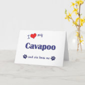 Carte J'Aime Mon Cavapoo (Chien Féminin) (Fleur jaune)