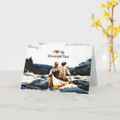 Carte J'aime mon merveilleux père, canot dans les rapide (Fleur jaune)